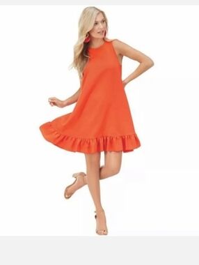 Mud Pie Orange Mellie Ruffle Swing High Neck Sleeveless Mini Dress Size M Resort
